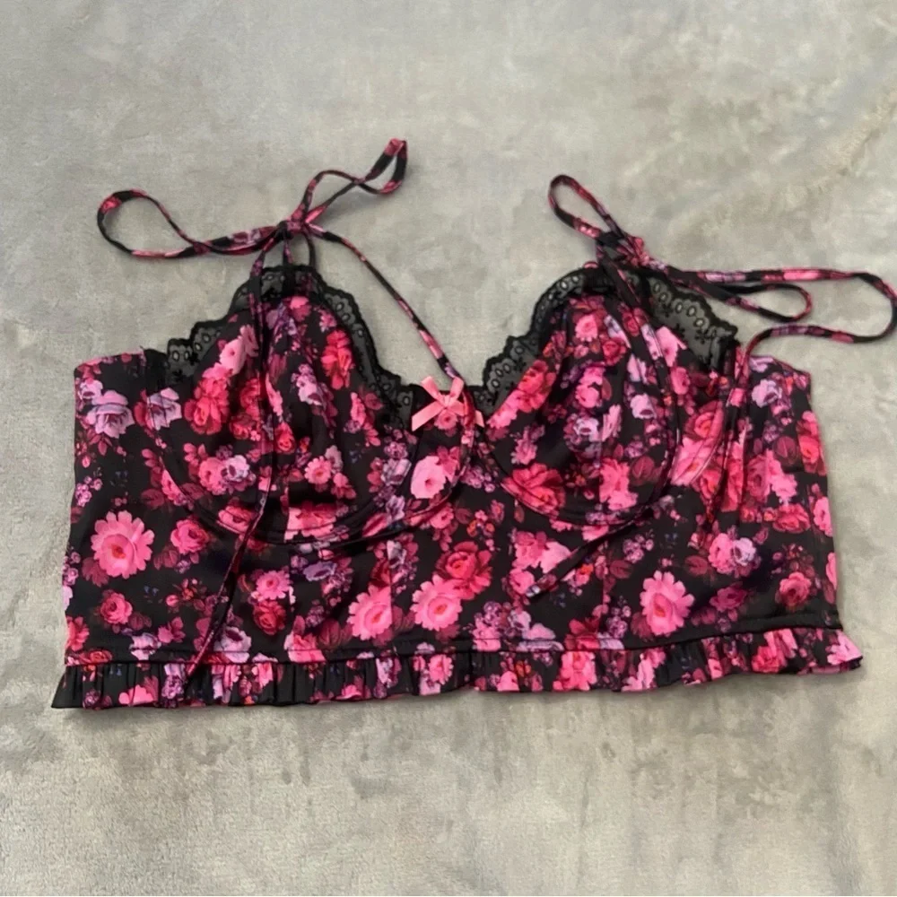 New! For Love And Lemons Black Pink Floral Farrah Bustier 24558
